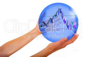 Hands hold glass ball with chart