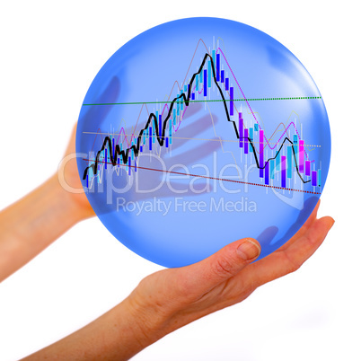 Hands hold glass ball with chart