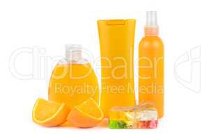 Orange natural cosmetic products: gel, lotion, serum and handmad