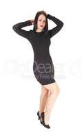Woman standing in a black tight dress