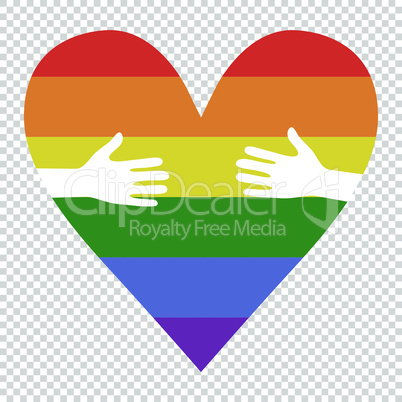 man hands patterned as the rainbow flag forming a heart, symbolizing gay love vector