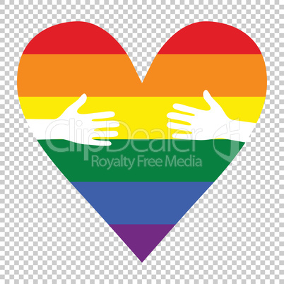 man hands patterned as the rainbow flag forming a heart, symbolizing gay love vector