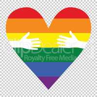 man hands patterned as the rainbow flag forming a heart, symbolizing gay love vector