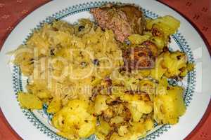 German deli Sauerkraut with liver sausage and roasted potatoes