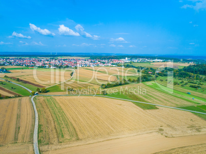 aerial view on fields and village