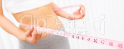 Woman Female Girl Measuring Waist With Tape Measure Panorama