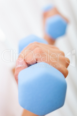 Close Up Woman Girl Female Hands Exercising With Weights