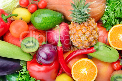 Background of Collection fresh fruits and vegetables .