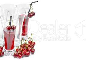 Cherry and glass of juice isolated on white background. Free spa