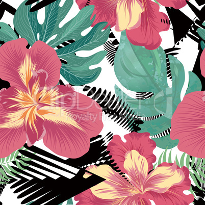 Floral seamless pattern. Tropical Flower background.