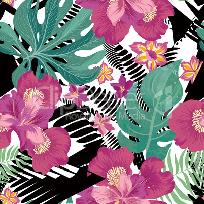 Floral seamless pattern. Tropical Flower background.