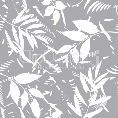 Floral seamless pattern with abstract shapes and leaves.