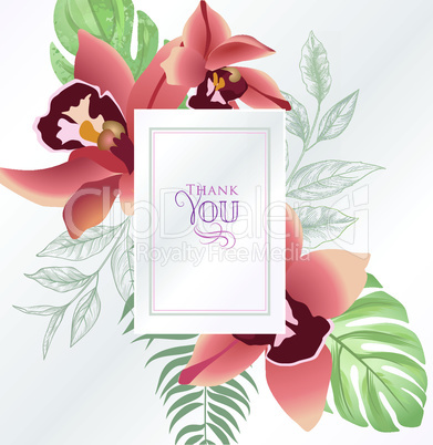 Floral greeting or invitation card template design. Flower background with frame