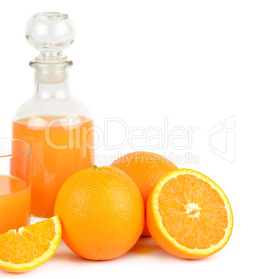 Fresh orange juice with fruits, isolated on white background. Fr
