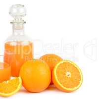 Fresh orange juice with fruits, isolated on white background. Fr