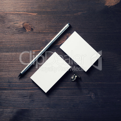 Business cards, pencil