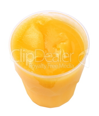 yellow honey in plastic figured container isolated on white back