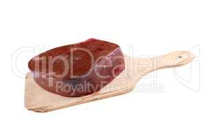 Piece Meat on Wood Board Isolated