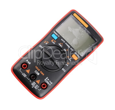 black digital multimeter isolated on white background at dry day