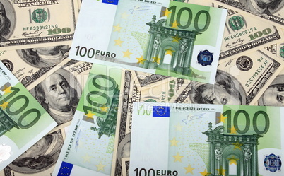 dollar and euro banknote