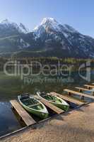 Famous lake Hintersee, Bavaria, with boats in foreground