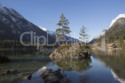 Sunrise at famous lake Hintersee, Bavaria, Germany