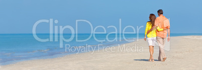 Panoramic Banner Couple Walking on An Empty Beach