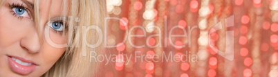 Woman Girl Blue Eyes Bokeh Lights Background Panorama