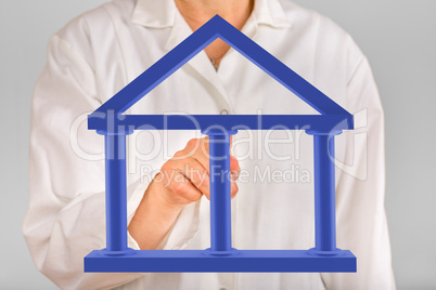 Person with three pillared building