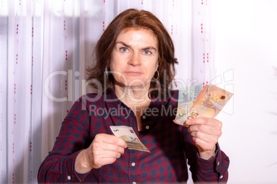 Woman counts bills
