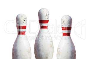 Three Bowling cone with white and red stripes