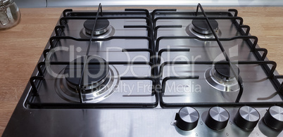 Gas stove with burner close-up