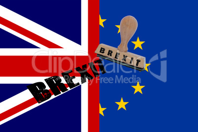 Flag of Great Britain and UN with stamp and imprint Brexit