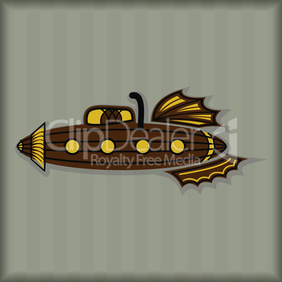 Steampunk retro submarine vector image on brown