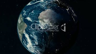 A beautiful realistic view of the planet Earth seen from outer space. Rotation of the Earth.Night sparkling cities.Nice background