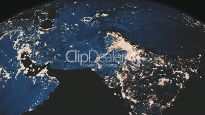 A beautiful realistic view of the planet Earth seen from outer space. Rotation of the Earth.Night sparkling cities.Nice background