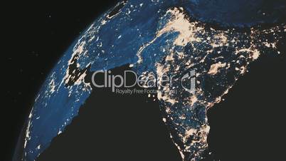 A beautiful realistic view of the planet Earth seen from outer space. Rotation of the Earth.Night sparkling cities.Nice background