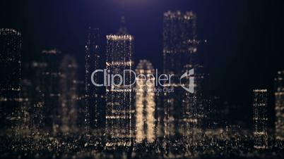 Abstract background of the big city of glittering particles.Abstract background with moving and flicker particles. On beatiful relaxing Background.