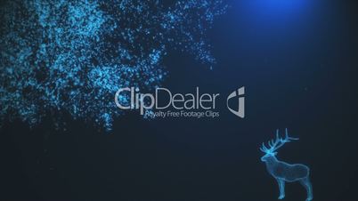 Abstract background with a deer near a tree with particles. On beatiful relaxing Background.