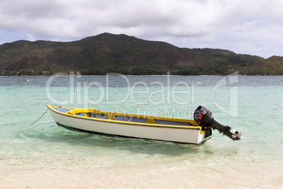 Yellow boat at Indian Ocean, Seychelles