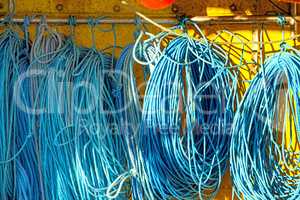 ropes of fishing nets on a trawler