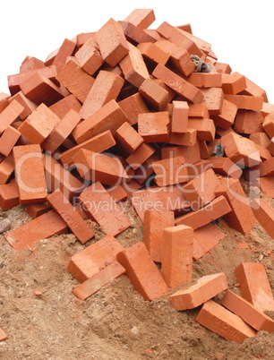 heap of red brick isolated