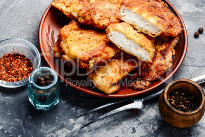 Chicken schnitzel on plate