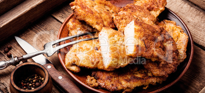 Chicken schnitzel on plate
