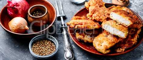 Chicken schnitzel on plate