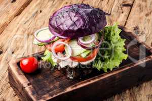 Veggie burger on wood table