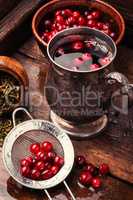 Aromatic hot tea on wooden table