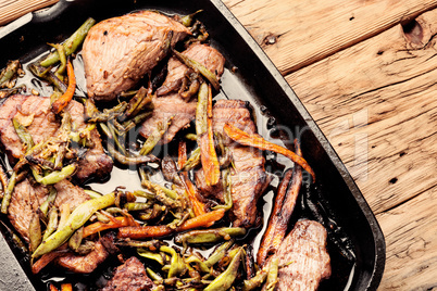 Beef steaks with vegetables