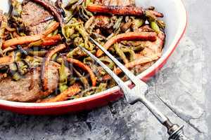 Beef meat stewed with vegetables