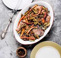 Beef meat stewed with vegetables